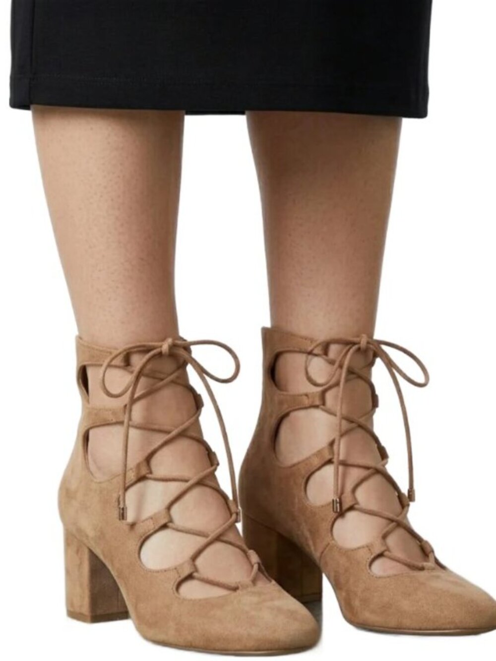 Aldo Tan Suede Lace Up Block Heel Shoes Rounded Toe Back Zipper Womens Size 7